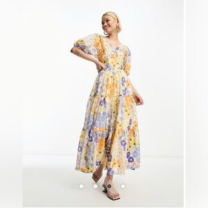 NWT & Other Stories linen blend bustier midi dress in floral